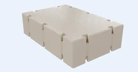 Render 3D unit Nusa Dock berwarna krem dilihat dari atas, modul dermaga marina