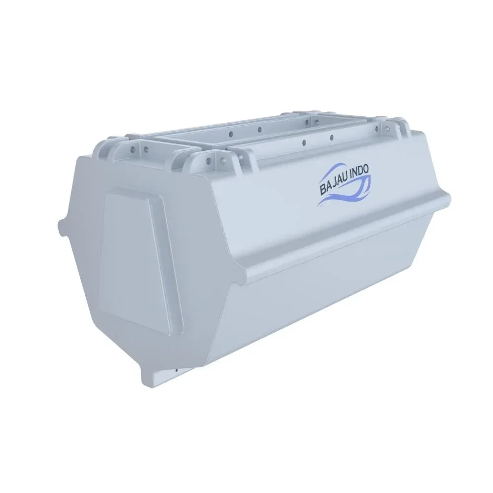 Render Body Pod putih berlogo Bajau Indo, ponton LLDPE hasil proses rotomolding
